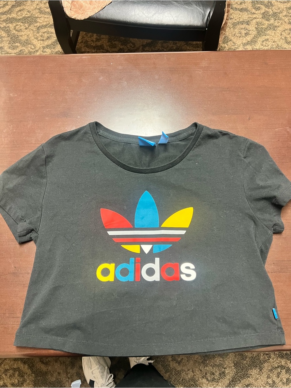 adidas women’s black Logo Tee with Multicolor Trefoil